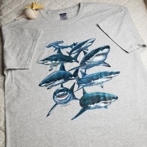 🦈 MEN'S JERZEES SHORT SLEEVE GRAY SHARK T SHIRT